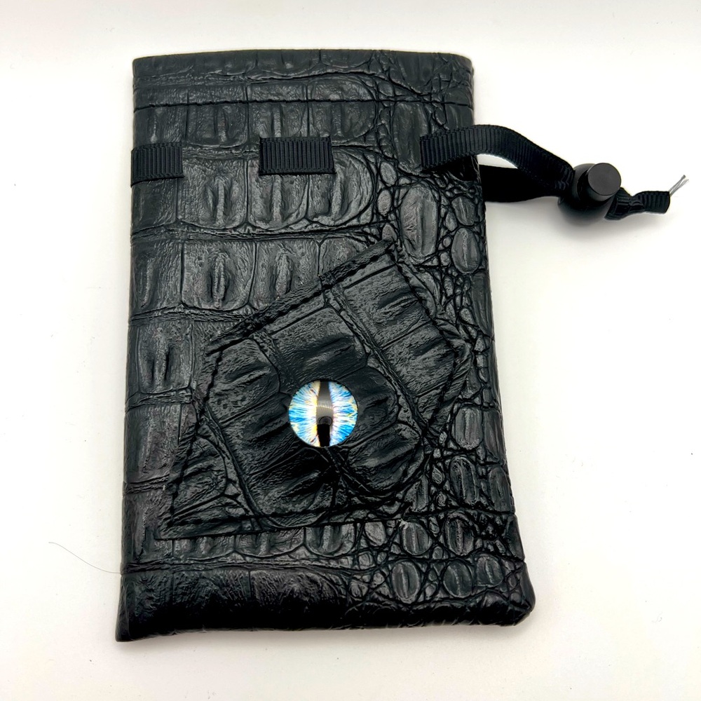 Black Dragonskin Dice Pouch with Icy Blue dragon eye